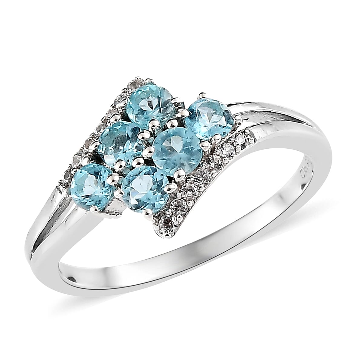 Madagascar Paraiba Apatite and White Zircon Ring in Platinum Over Sterling Silver (Size 10.0) 0.85 ctw