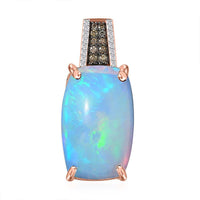 Luxoro 14K Rose Gold AAA Ethiopian Welo Opal, I3 Natural Champagne and White Diamond Pendant 10.20 ctw