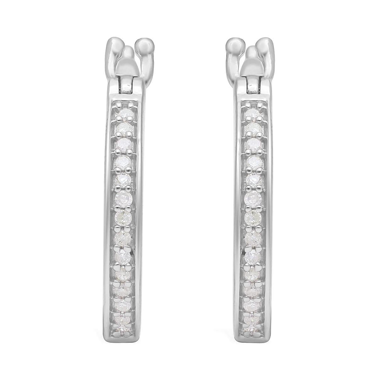 Diamond Hoop Earrings in Platinum Over Sterling Silver 0.15 ctw