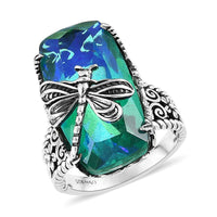 Artisan Crafted Peacock Quartz (Triplet) Dragonfly Ring in Sterling Silver 14.15 ctw
