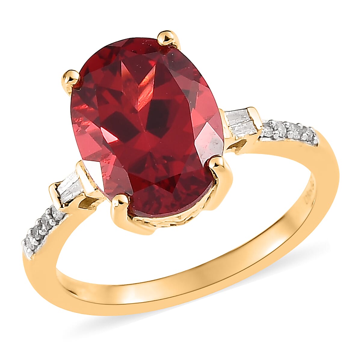 Lab Created Padparadscha Sapphire and Diamond Ring in Vermeil Yellow Gold Over Sterling Silver 5.75 ctw