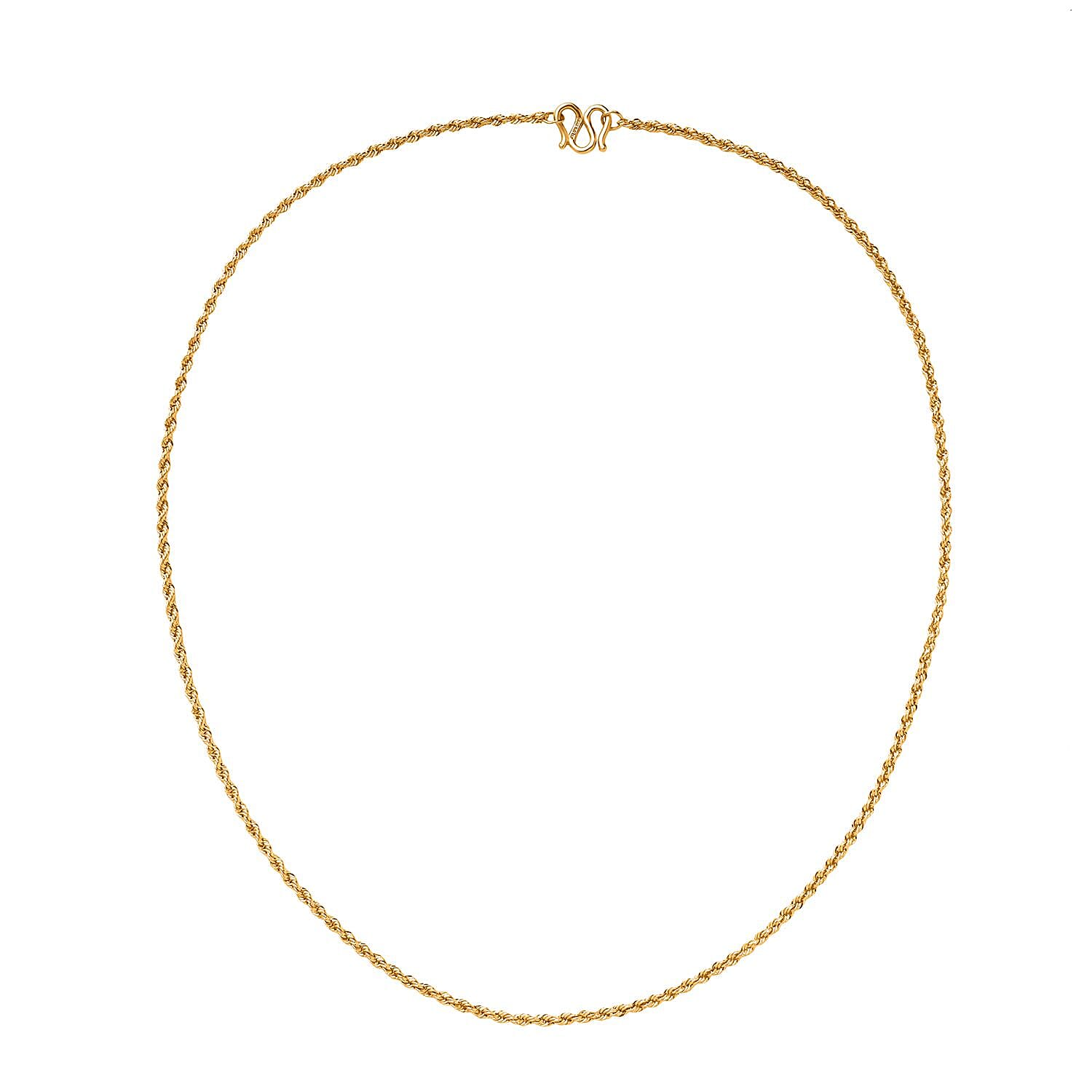 24K Yellow Gold 2mm Twisted Rope Chain Necklace 18 Inches 13.10 Grams