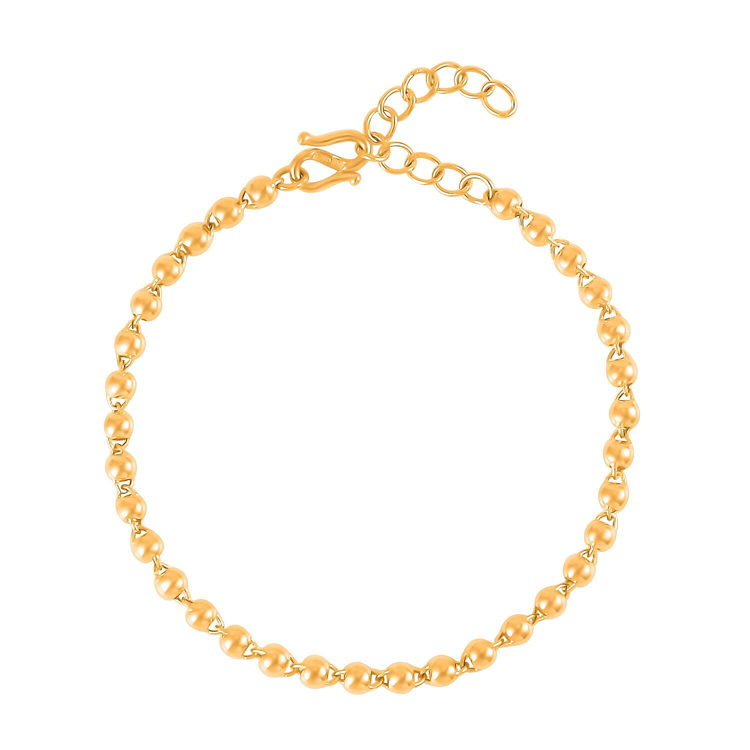 24K Yellow Gold Electroform 3mm Beaded Bracelet (6.50-8.00In) 6.5 Grams