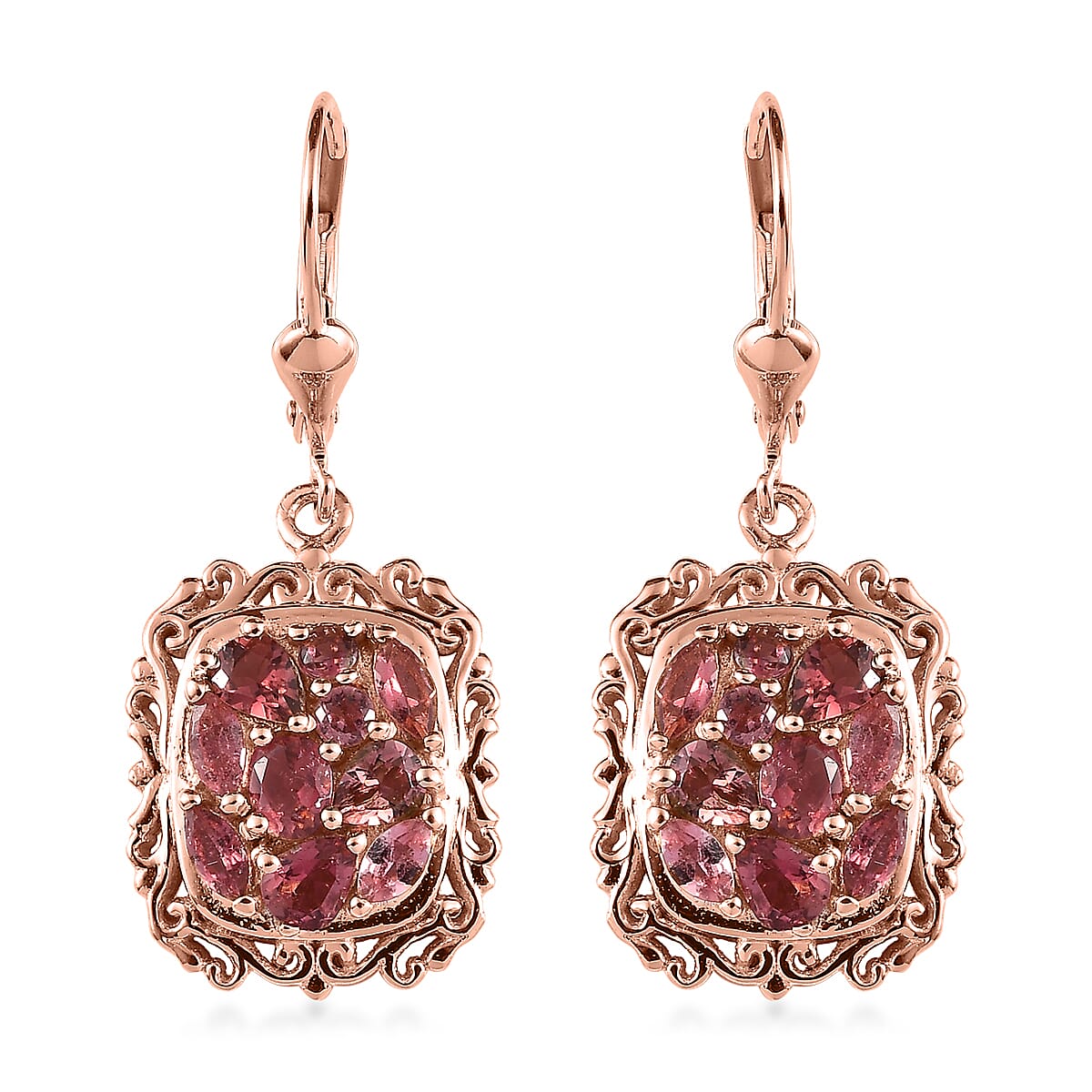 Premium Morro Redondo Pink Tourmaline Lever Back Earrings in Vermeil Rose Gold Over Sterling Silver 2.00 ctw
