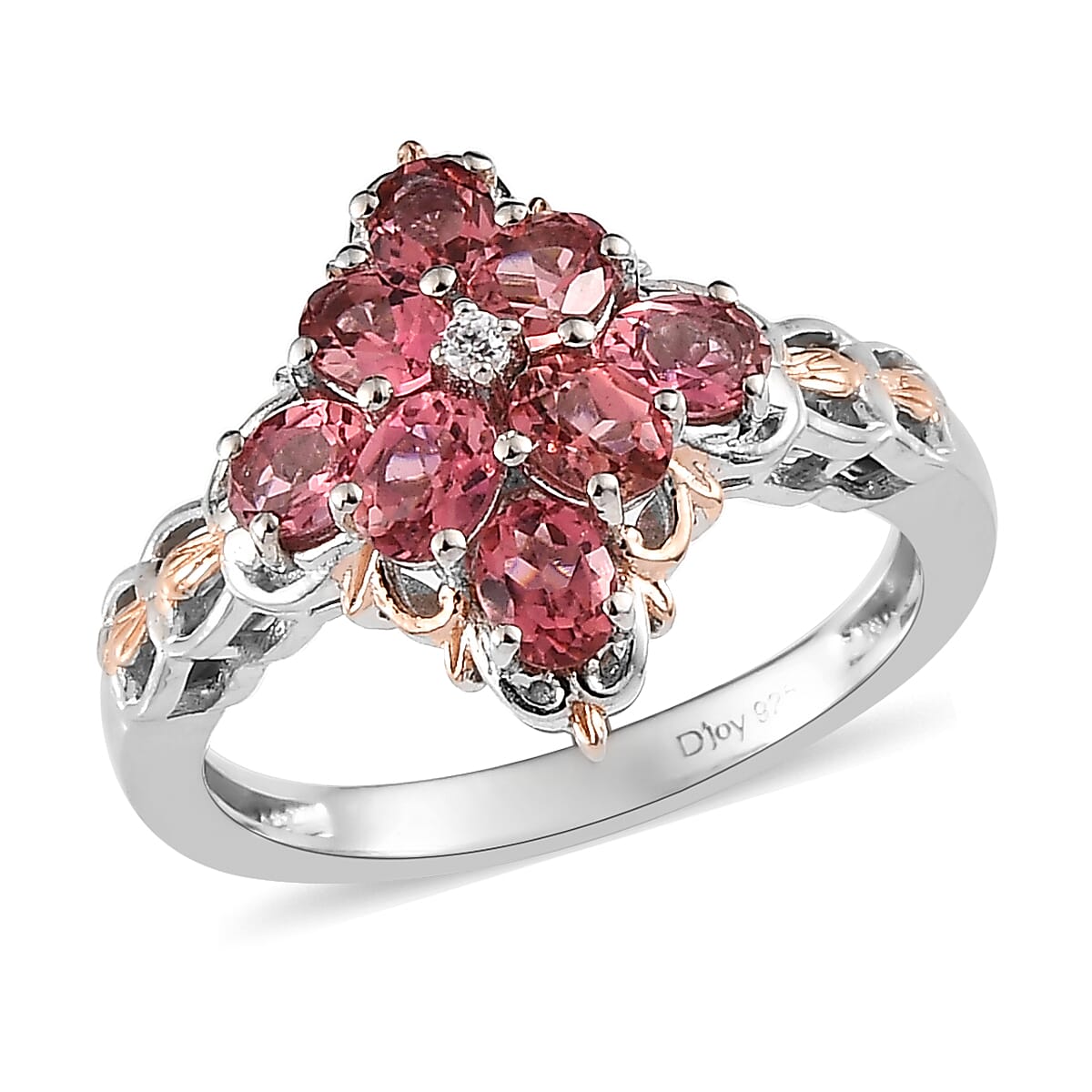 Premium Morro Redondo Pink Tourmaline and White Zircon Ring in Vermeil RG and Platinum Over Sterling Silver 1.35 ctw