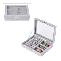 Gray Velvet Jewelry Box with Anti Tarnish Lining & Lock (8"x6"x2") (Rings Hold Up to 28, Brooch, Pendant, Earrings)