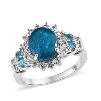 Malgache Neon Apatite and White Zircon Sunburst Ring in Platinum Over Sterling Silver 4.00 ctw