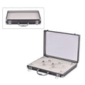 Gray Faux Leather Velvet Interior Ring Jewelry Box with Steel Color Lock and Handle - Sticky add to cart bar