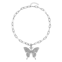Austrian Crystal Butterfly Pendant Necklace (20-22 Inches) in Silvertone