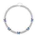 Doorbuster Austrian Crystal and Blue Enameled and Beautiful Curb Chain Necklace 20-22 Inches in Silvertone - Sticky add to cart bar