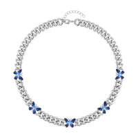 Doorbuster Austrian Crystal and Blue Enameled and Beautiful Curb Chain Necklace 20-22 Inches in Silvertone