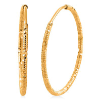 24K Yellow Gold Electroform Twisted Textured Hoop Earrings 2.60 Grams