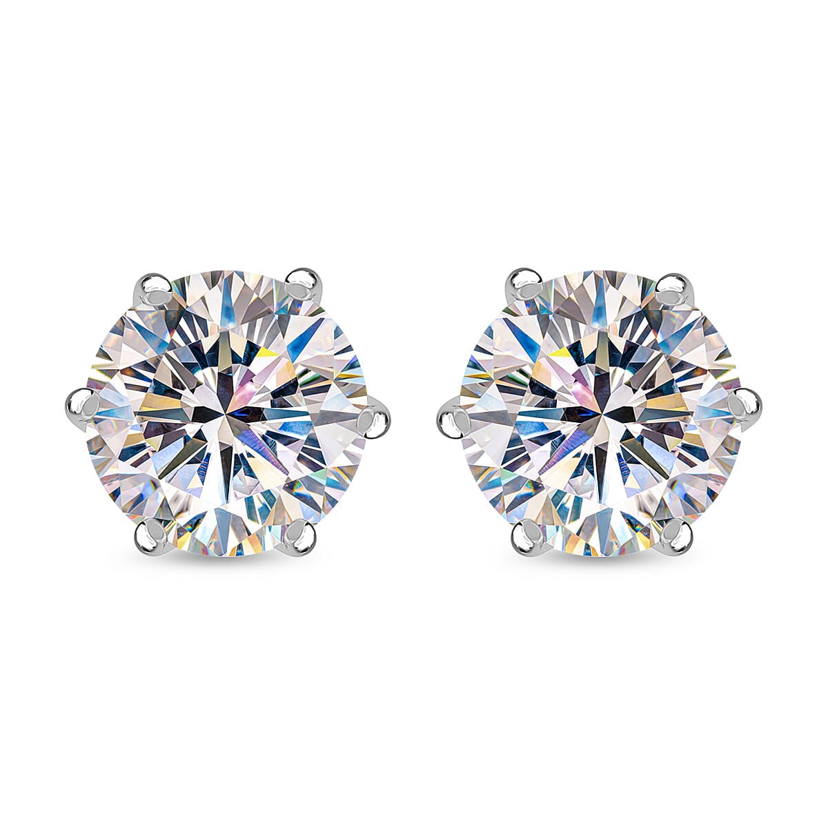 Moissanite Solitaire Stud Earrings in Platinum Over Sterling Silver 3.65 ctw