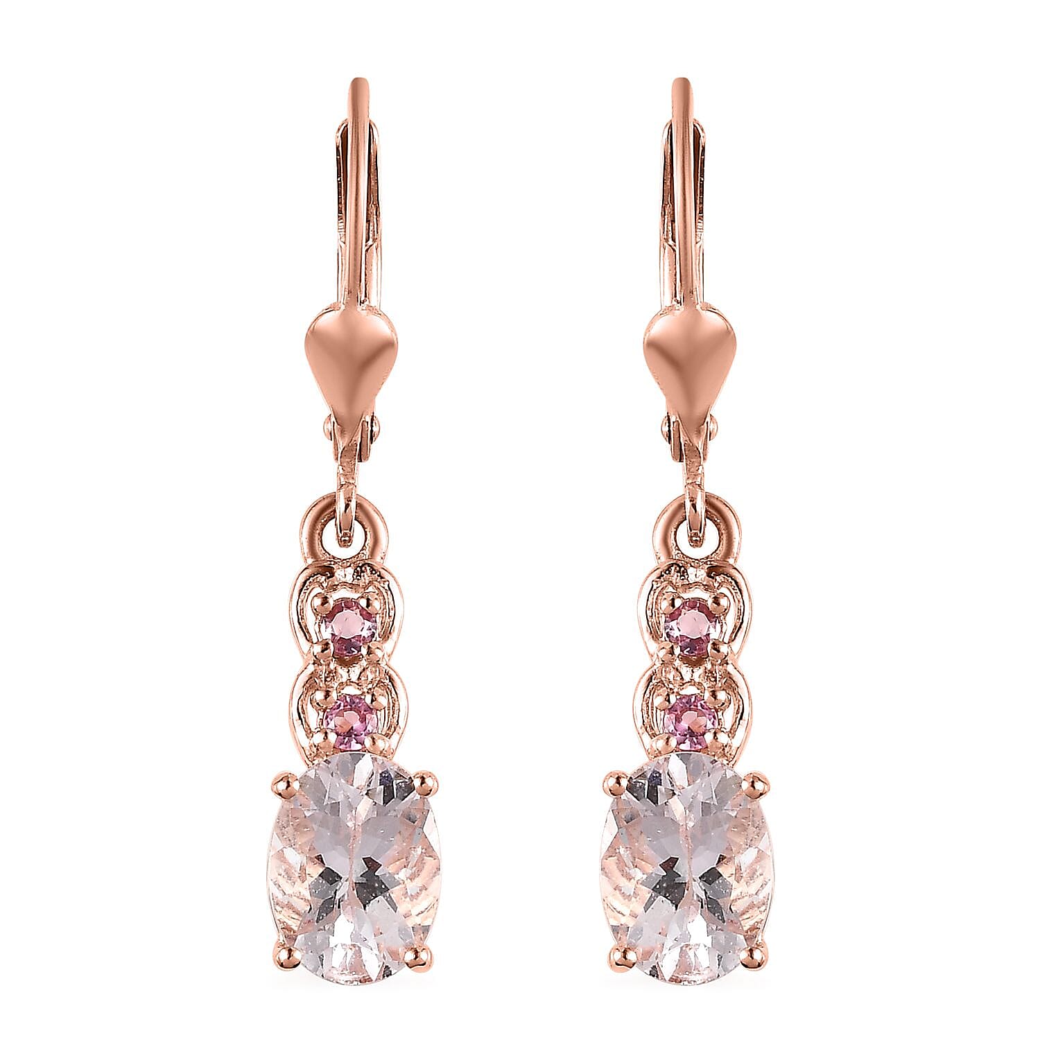 Pink Morganite and Morro Redondo Pink Tourmaline Dangling Earrings in Vermeil Rose Gold Over Sterling Silver 2.25 ctw