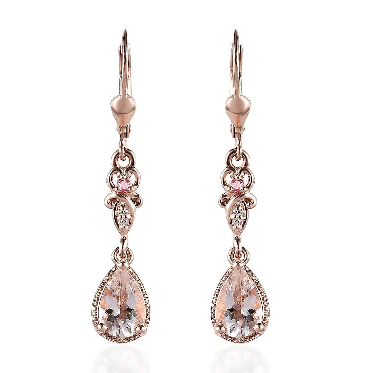 Pink Morganite and Multi Gemstone Dangling Earrings in Vermeil Rose Gold Over Sterling Silver 2.00 ctw
