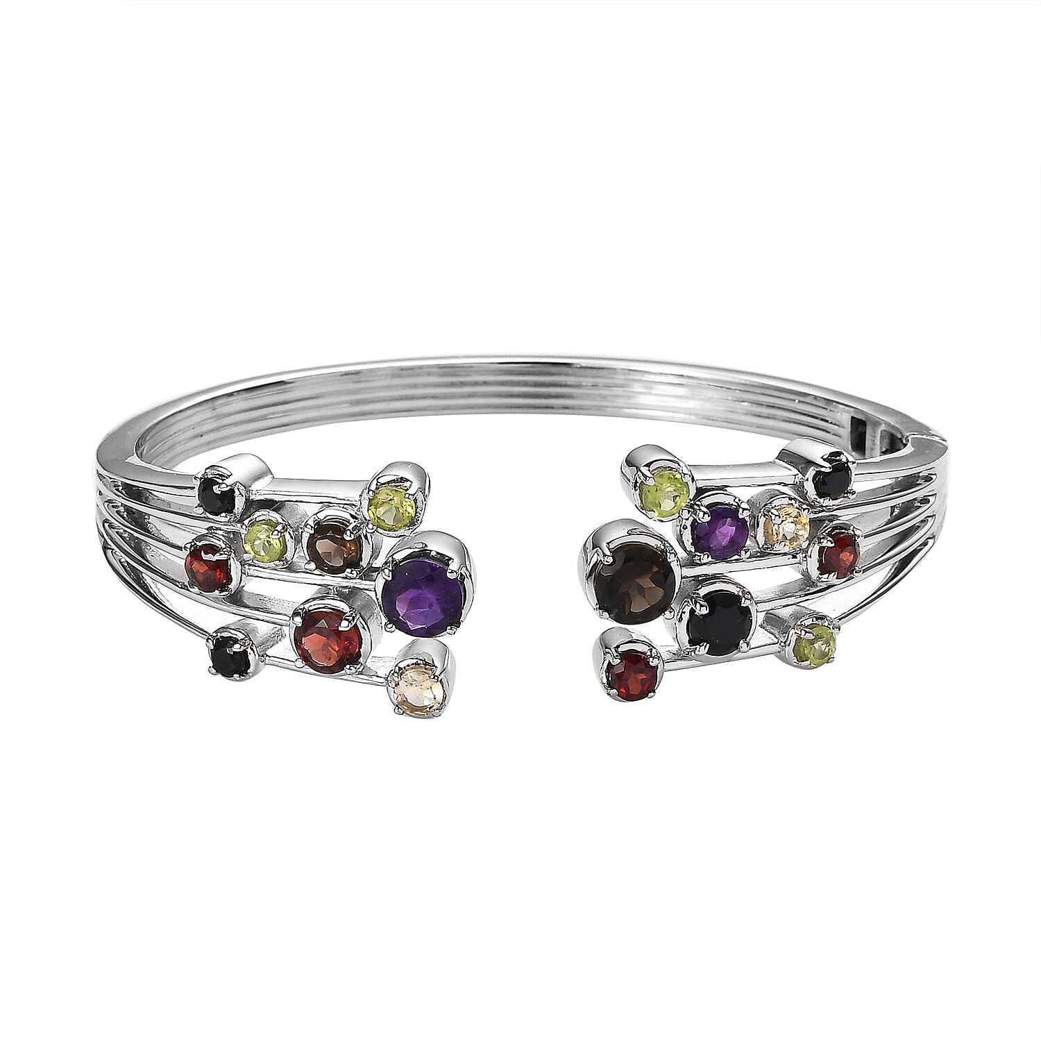 Karis Multi Gemstone Cuff Bracelet in Platinum Bond (6.50 In) 5.35 ctw