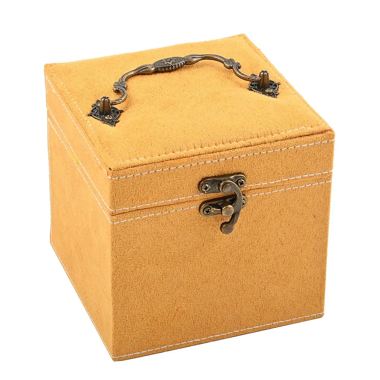 Black Velvet Three Layer Jewelry Box with Mirror,Handle & Lock (4.72x4.72x4.72)