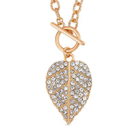 Austrian Crystal Leaf Pendant Necklace 22 Inches in Goldtone