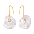 White Keshi Pearl and Moissanite Drop Earrings in 14K Yellow Gold Over Sterling Silver 0.20 ctw - Sticky add to cart bar