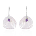 White Keshi Pearl and Amethyst Earrings in Rhodium Over Sterling Silver 0.35 ctw - Sticky add to cart bar