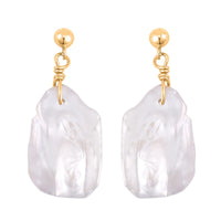 White Keshi Pearl Earrings in 14K Yellow Gold Over Sterling Silver