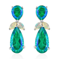Peacock Quartz (Triplet) and Ethiopian Welo Opal Dangle Earrings in Platinum Over Sterling Silver 13.35 ctw