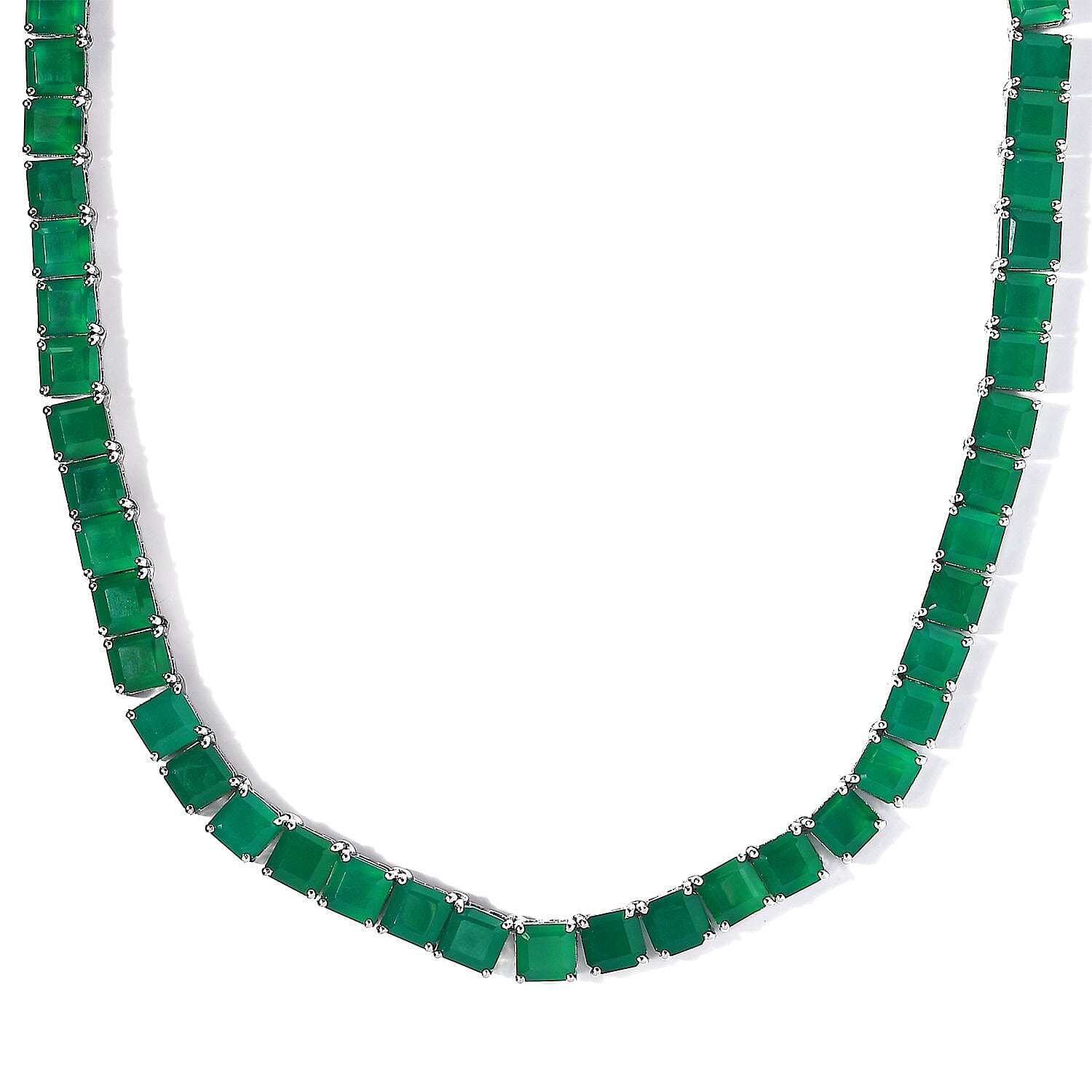 Asscher Cut Verde Onyx Necklace 18 Inches in Platinum Over Sterling Silver 109.10 ctw