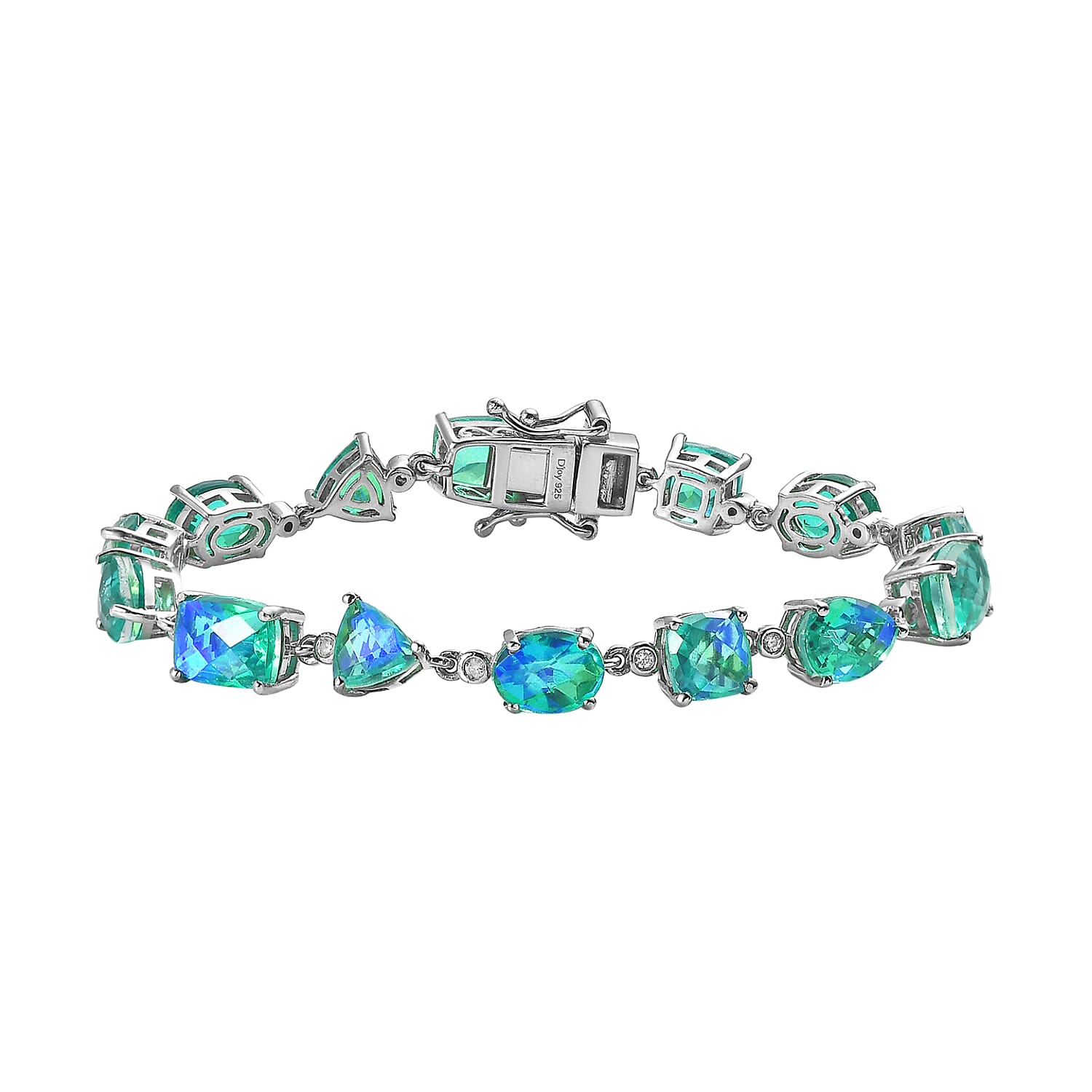Peacock Quartz (Triplet) White Zircon Bracelet in Platinum Over Sterling Silver (6.50 In) 18.35 ctw