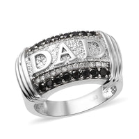 Thai Black Spinel and White Zircon Men's Ring in Stainless Steel (Size 10.0) 1.00 ctw