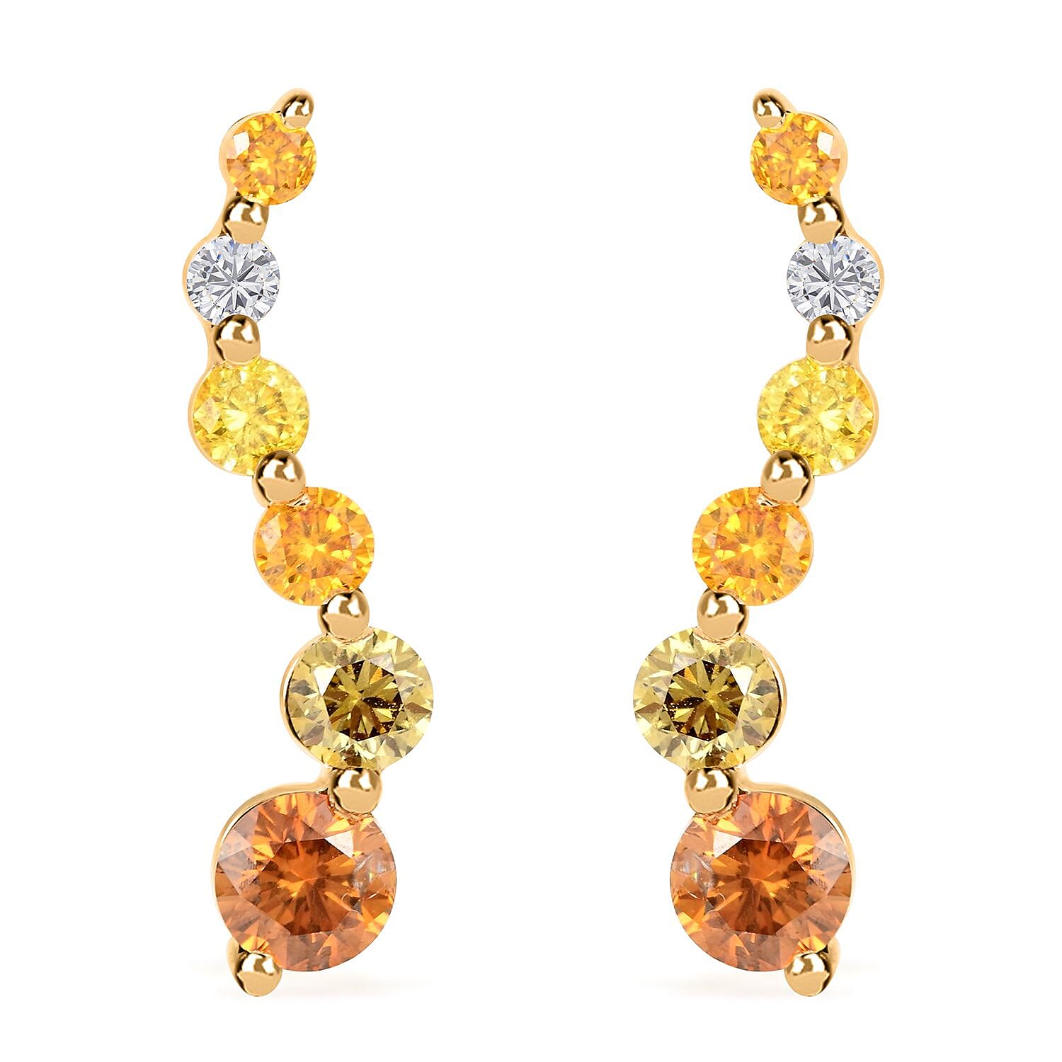 14K Yellow Gold Multi Diamond SI Stud Earrings 1.25 ctw