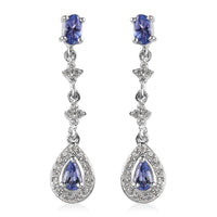 D'Joy Tanzanite and White Zircon Dangling Earrings in Platinum Over Sterling Silver 1.40 ctw