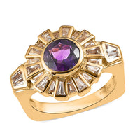 Premium Moroccan Amethyst and White Topaz Men's Ring in Vermeil Yellow Gold Over Sterling Silver 3.50 ctw (Del. In 5-7 Days)