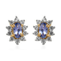 Tanzanite and White Zircon Sunburst Stud Earrings in Vermeil Yellow Gold Over Sterling Silver 0.85 ctw