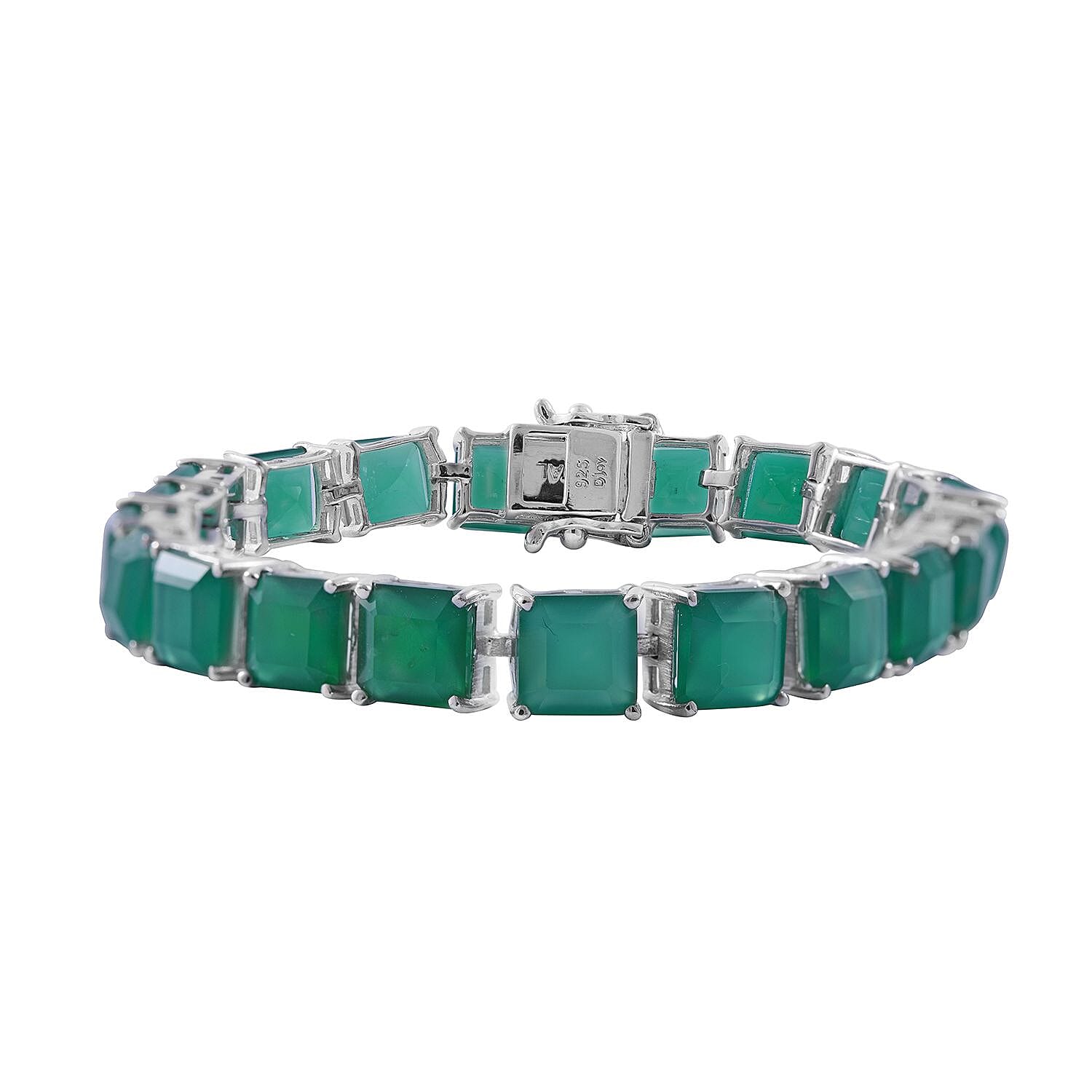 Asscher Cut Verde Onyx Bracelet in Platinum Over Sterling Silver (8.00 In) 42.50