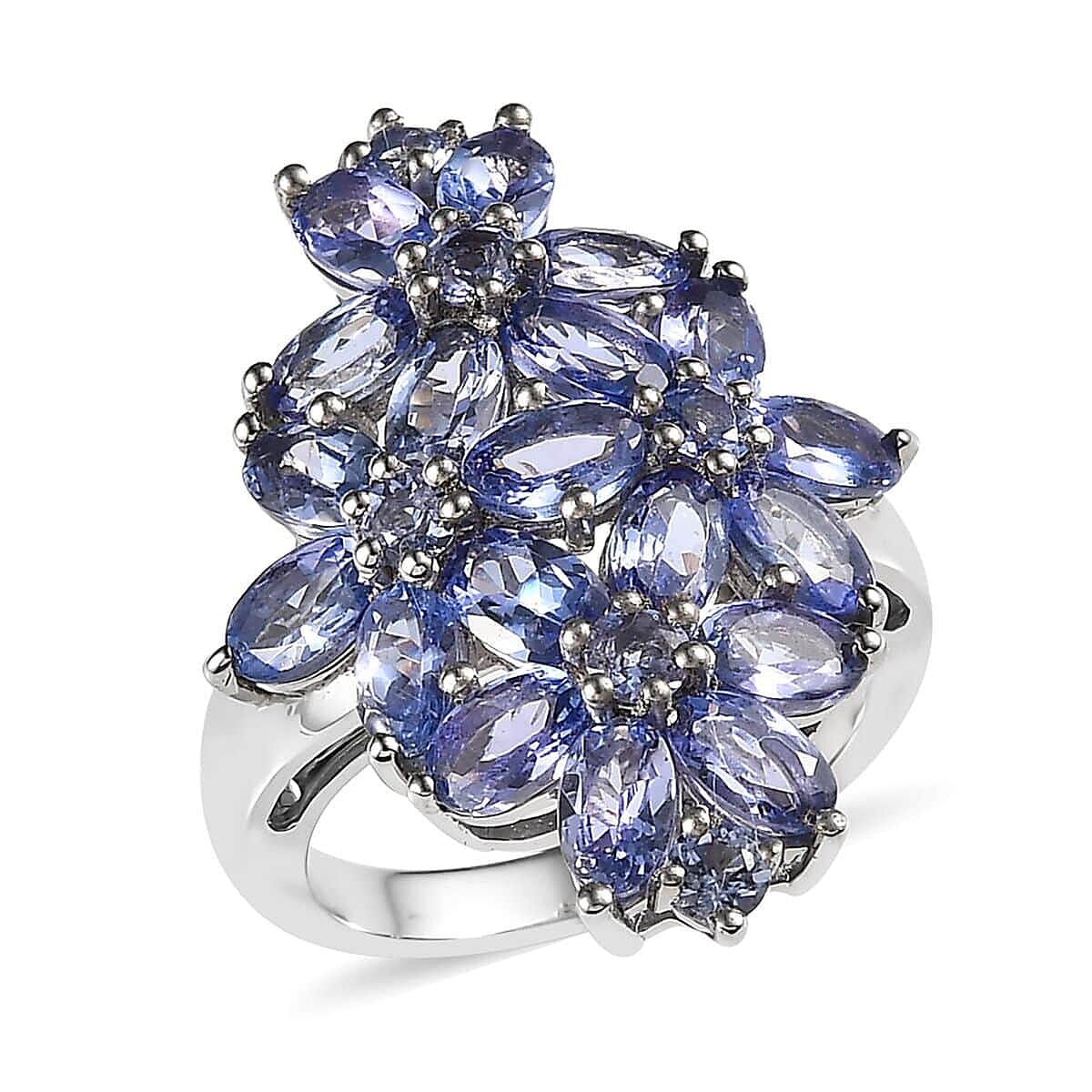 Tanzanite Floral Ring in Platinum Over Sterling Silver 5.25 ctw