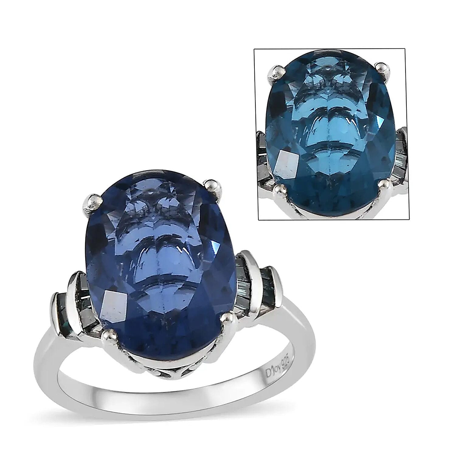 Color Change Fluorite (IR) and Blue Diamond Ring in Platinum Over Sterling Silver 6.75 ctw