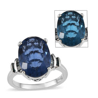 Color Change Fluorite (IR) and Blue Diamond Ring in Platinum Over Sterling Silver 6.75 ctw
