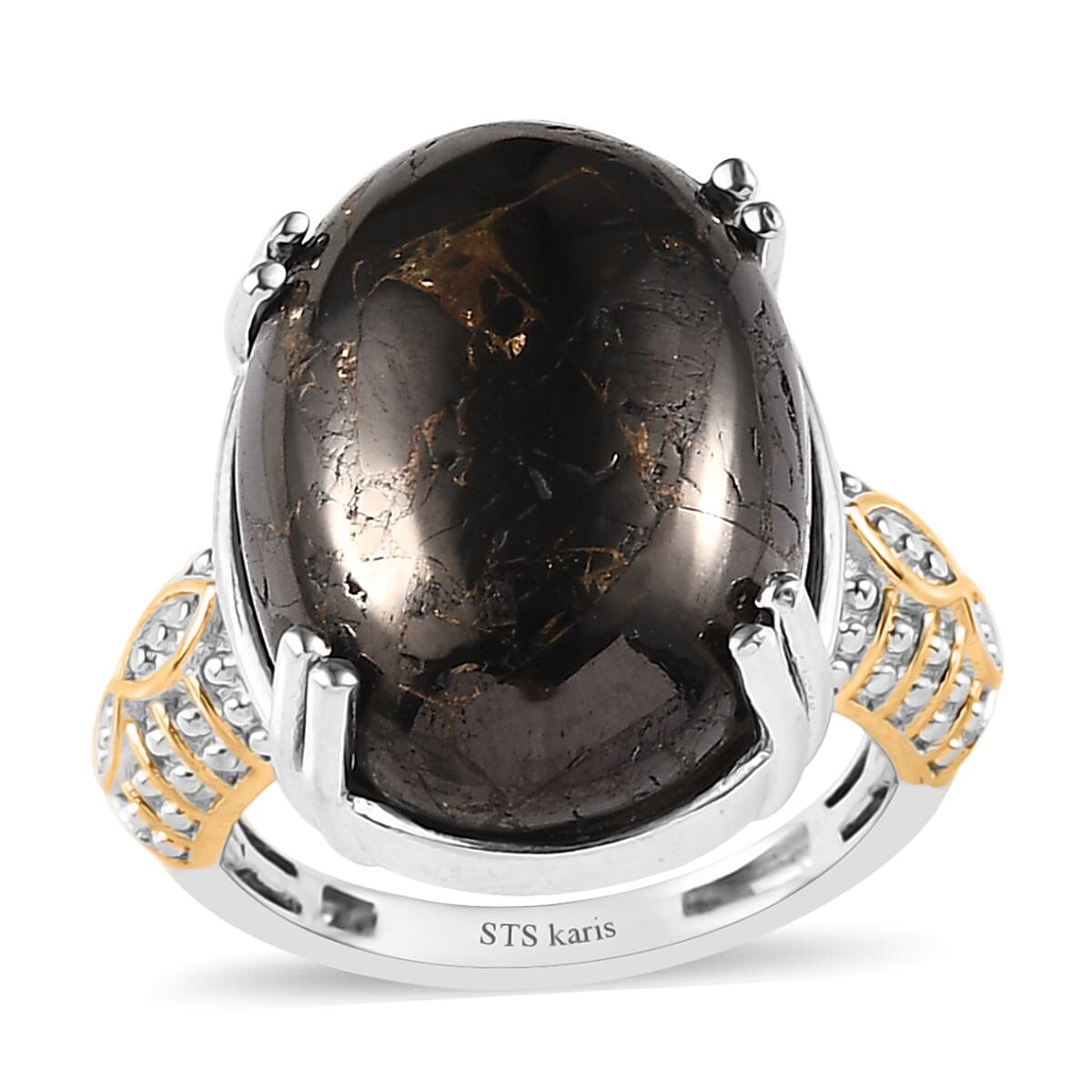 Karis Matrix Silver Shungite Solitaire Ring in 18K YG Plated and Platinum Bond 8.50 ctw