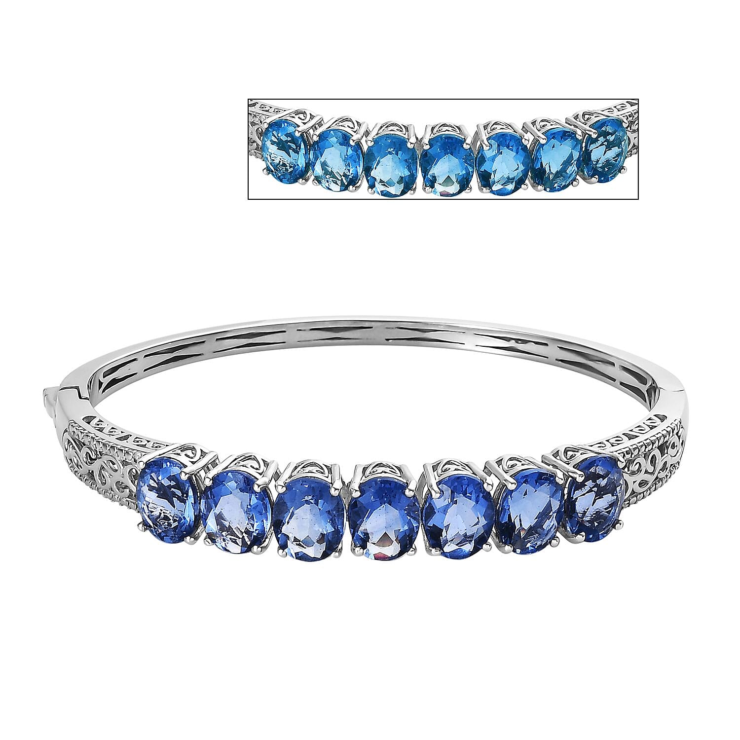 Color Change Fluorite (IR) Bangle Bracelet in Platinum Over Sterling Silver (7.25 In) 17.85 ctw