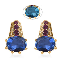 Color Change Fluorite and Orissa Rhodolite Garnet Earrings in Vermeil Yellow Gold Over Sterling Silver 8.40 ctw