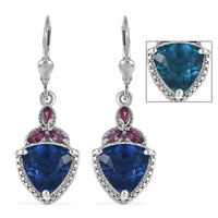 Color Change Fluorite (IR) and Orissa Rhodolite Garnet Lever Back Earrings in Platinum Over Sterling Silver 8.25 ctw
