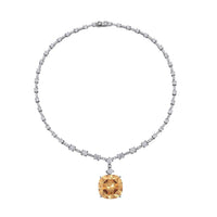 Champagne Moissanite and White Moissanite Princess Statement Necklace 18 Inches in Rhodium Over Sterling Silver 90.50 ctw