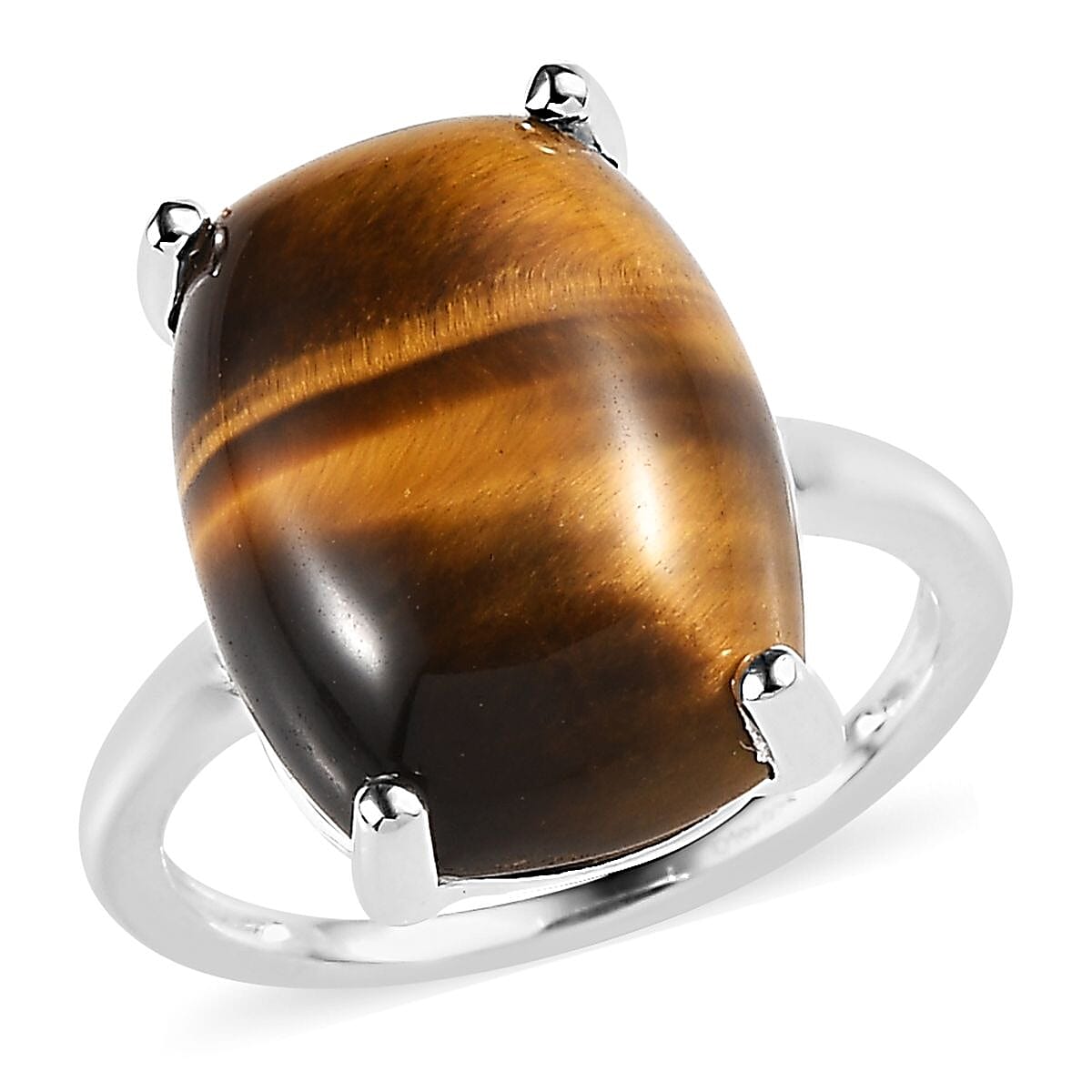 Tiger's Eye Solitaire Ring in Sterling Silver 10.75 ctw