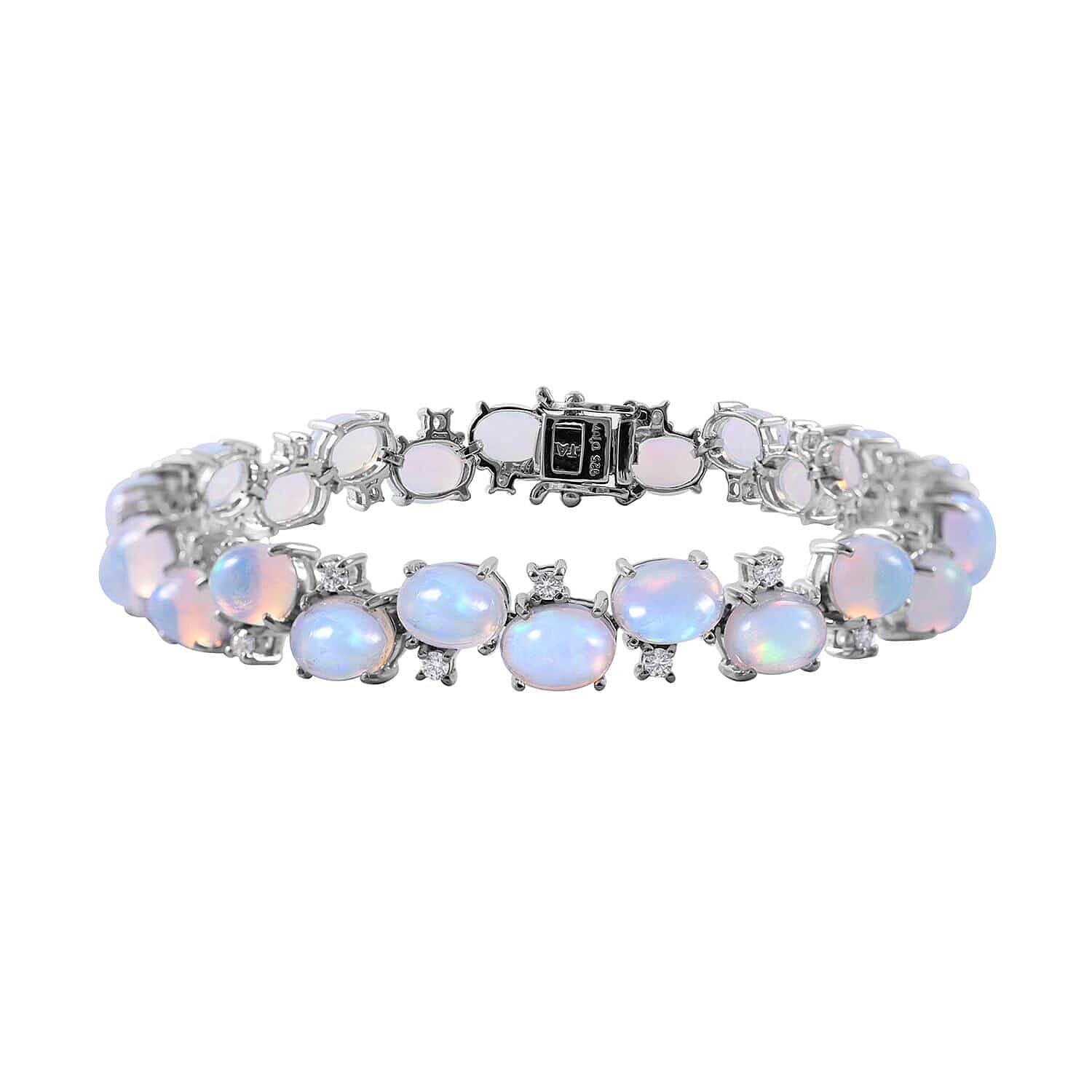 Premium Ethiopian Welo Opal and Moissanite Bracelet in Platinum Over Sterling Silver (6.50 In) 16.25 ctw
