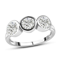 Moissanite 3 Stone Ring in Platinum Over Sterling Silver 1.35 ctw