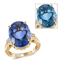 Luxoro 10K Yellow Gold Premium Color Change Fluorite and G-H I3 Diamond Ring 10.85 ctw