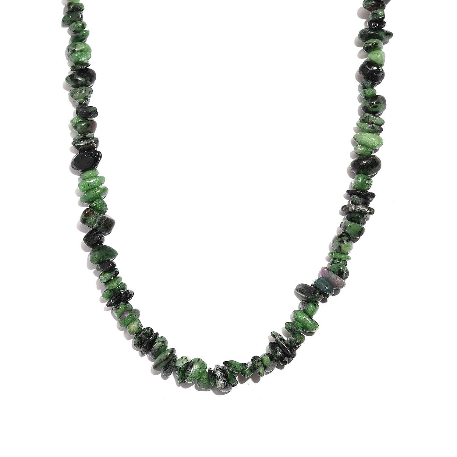 Ruby Zoisite Chips Necklace 20 Inches in Sterling Silver 217.75 ctw