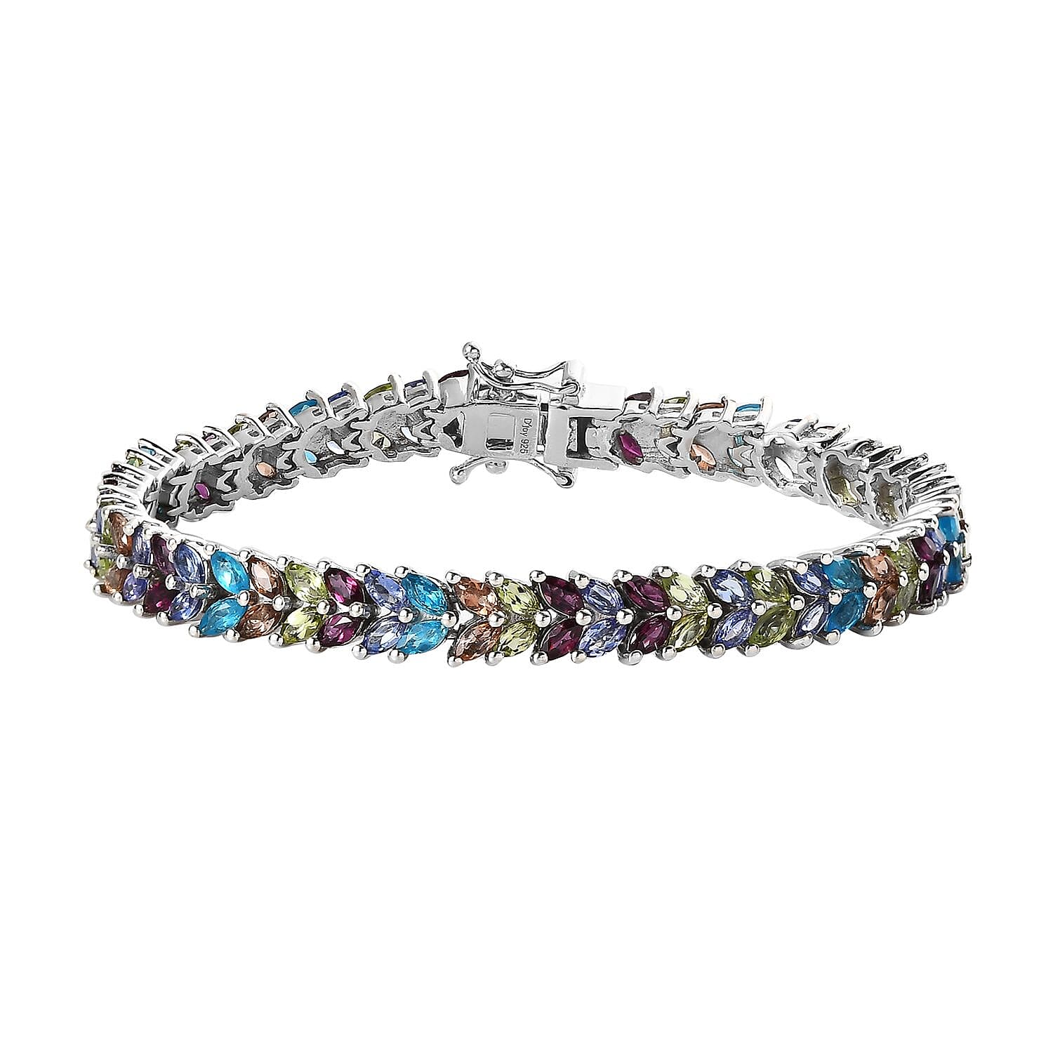 Multi Gemstone 2 Row Bracelet in Platinum Over Sterling Silver (6.50 In) 10.35 ctw