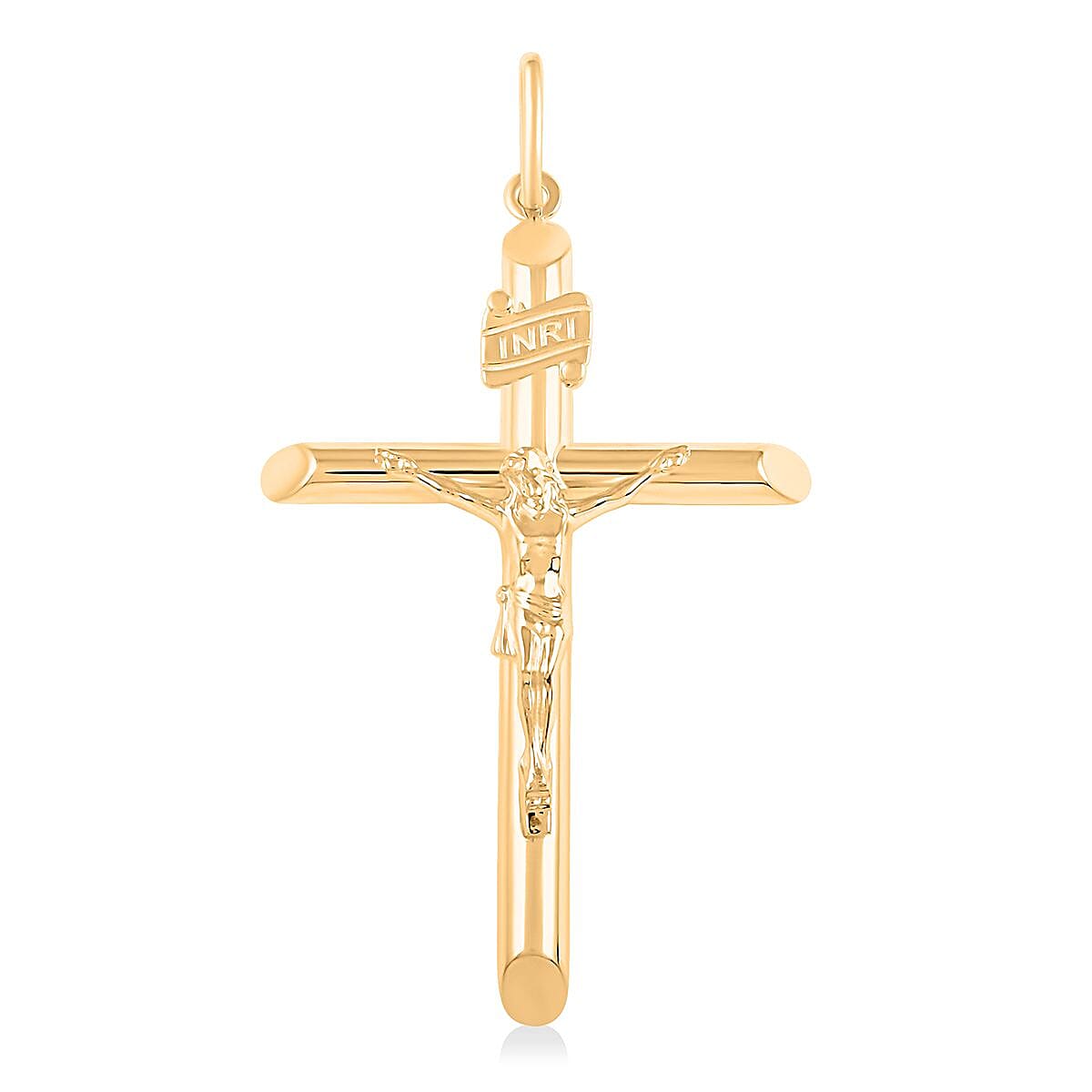 14K Yellow Gold 50mm Crucifix Tube Pendant 3.85 Grams
