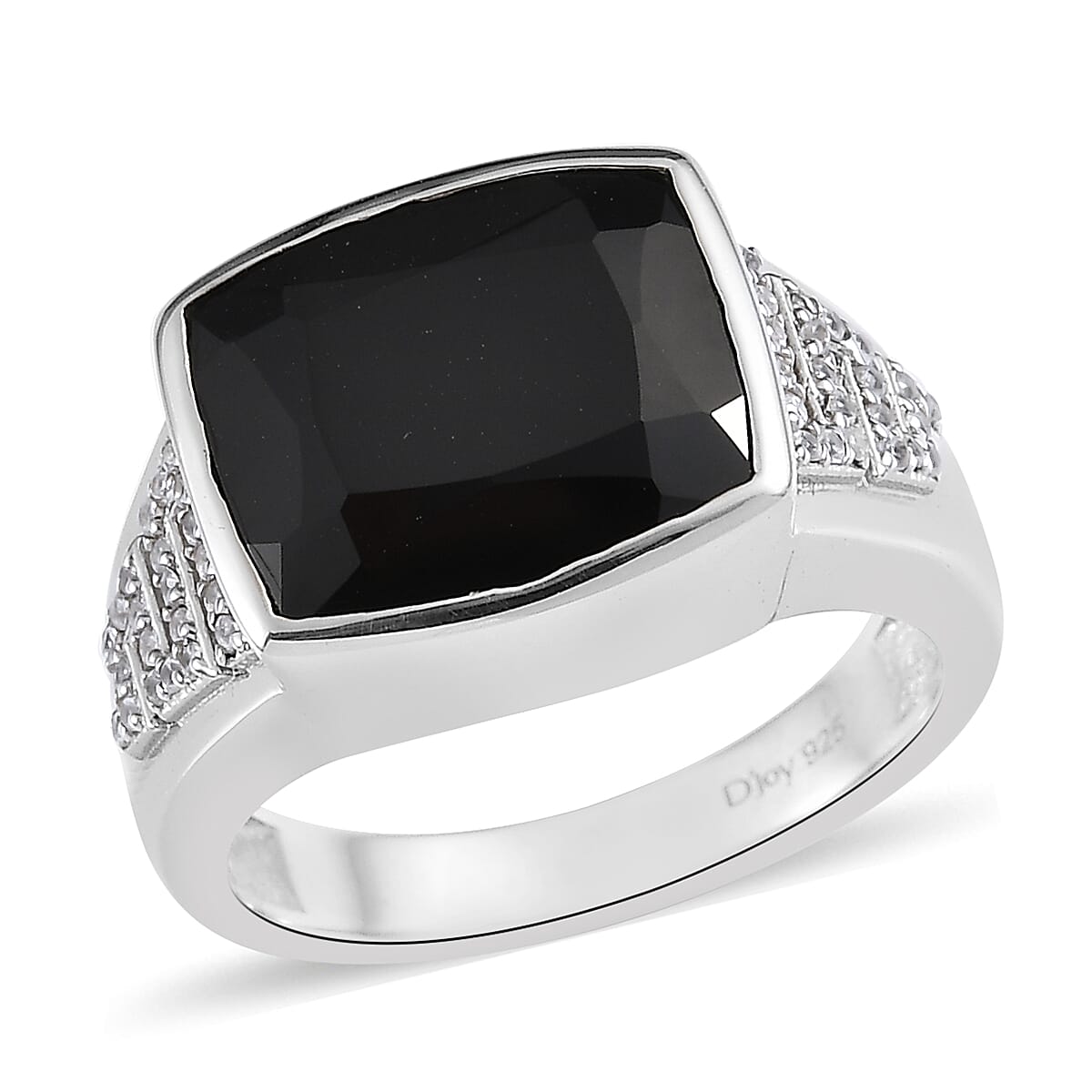 Thai Black Spinel and White Zircon Men's Ring in Platinum Over Sterling Silver 11.10 ctw (Del. In 5-7 Days)